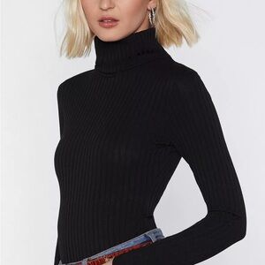 Black Ribbed Turtleneck Sweater